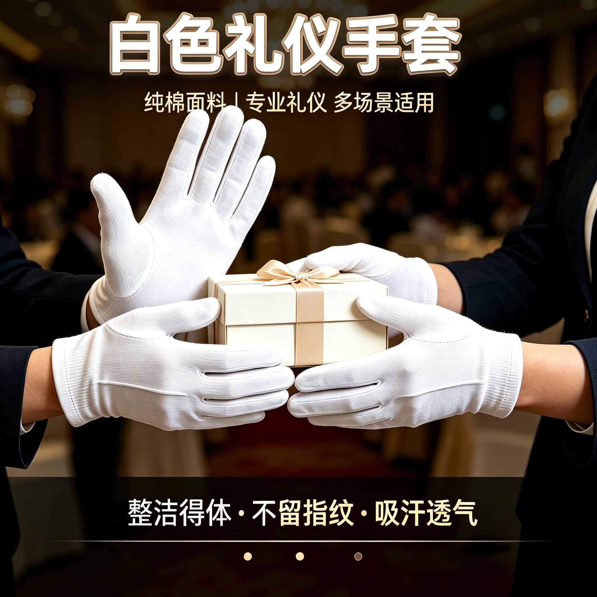 白色棉质礼仪手套珠宝文玩鉴赏透气防滑不留指纹轻薄款夏季男女