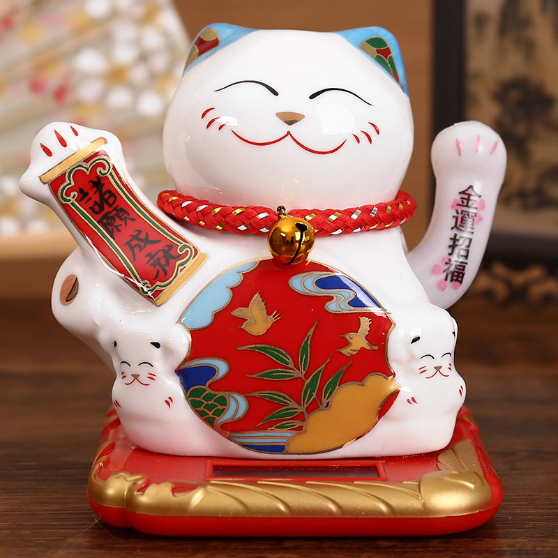 猫中国大陆太阳能陶瓷摇手小车载家居客厅店铺收银台创意礼品包邮