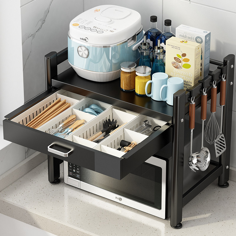 厨房微波炉抽屉式置物架台面多层电锅烤箱多功能可伸缩储物收纳架,厨房/烹饪用具,微波炉置物架,淘宝优惠券,粉丝福利购,淘宝优惠卷