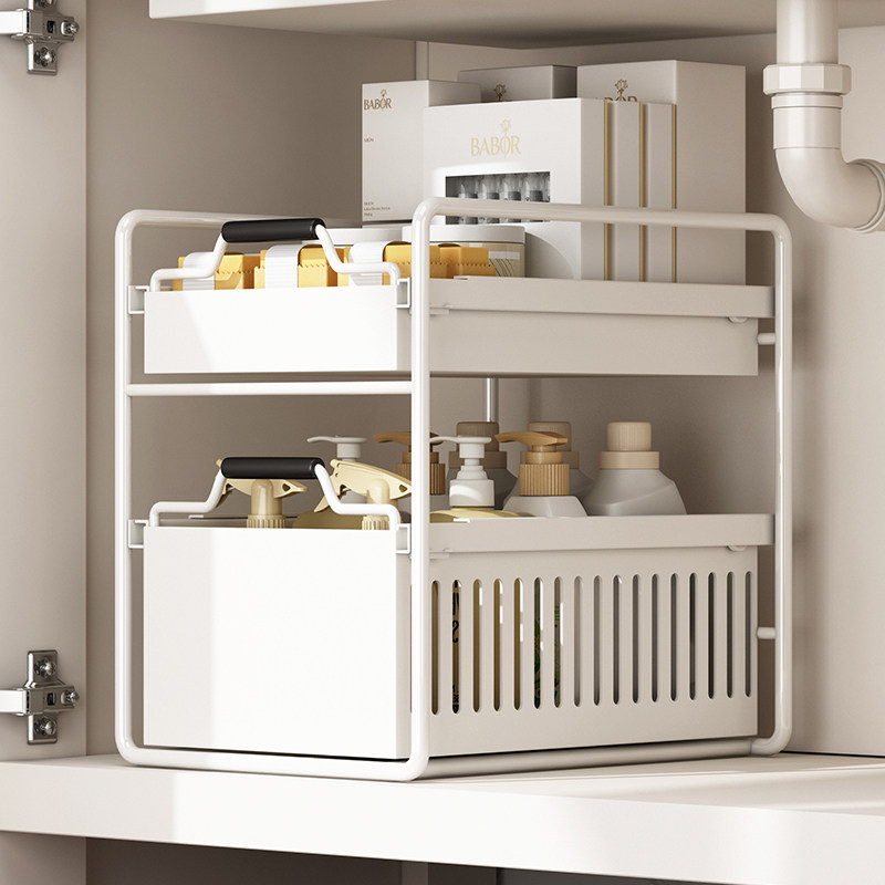 美宜洁化妆室下水槽置物架浴室洗手池下抽拉式整体橱柜内分层收纳