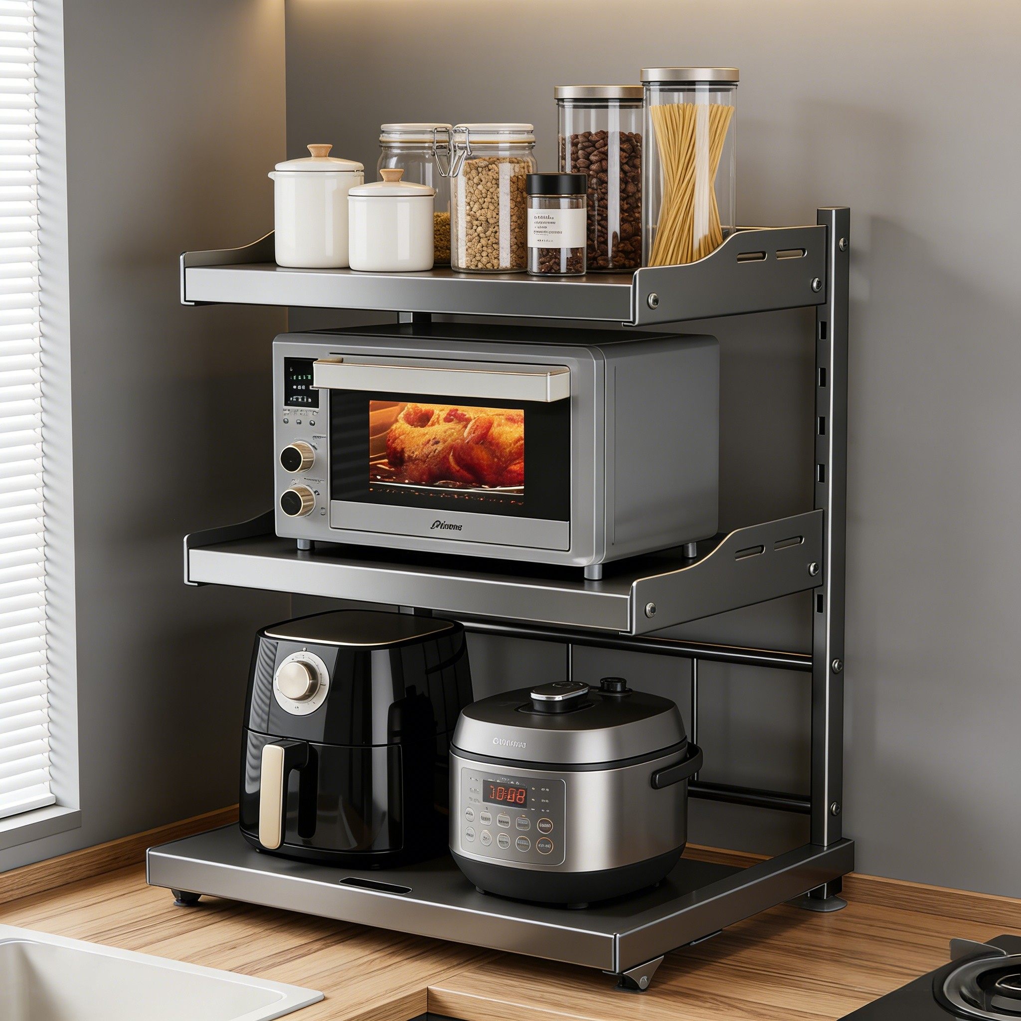 厨房微波炉置物架台面烤箱家用多层架多功能可抽拉式电饭煲收纳架,厨房/烹饪用具,厨房置物架/置物柜/角架,淘宝优惠券,粉丝福利购,淘宝优惠卷