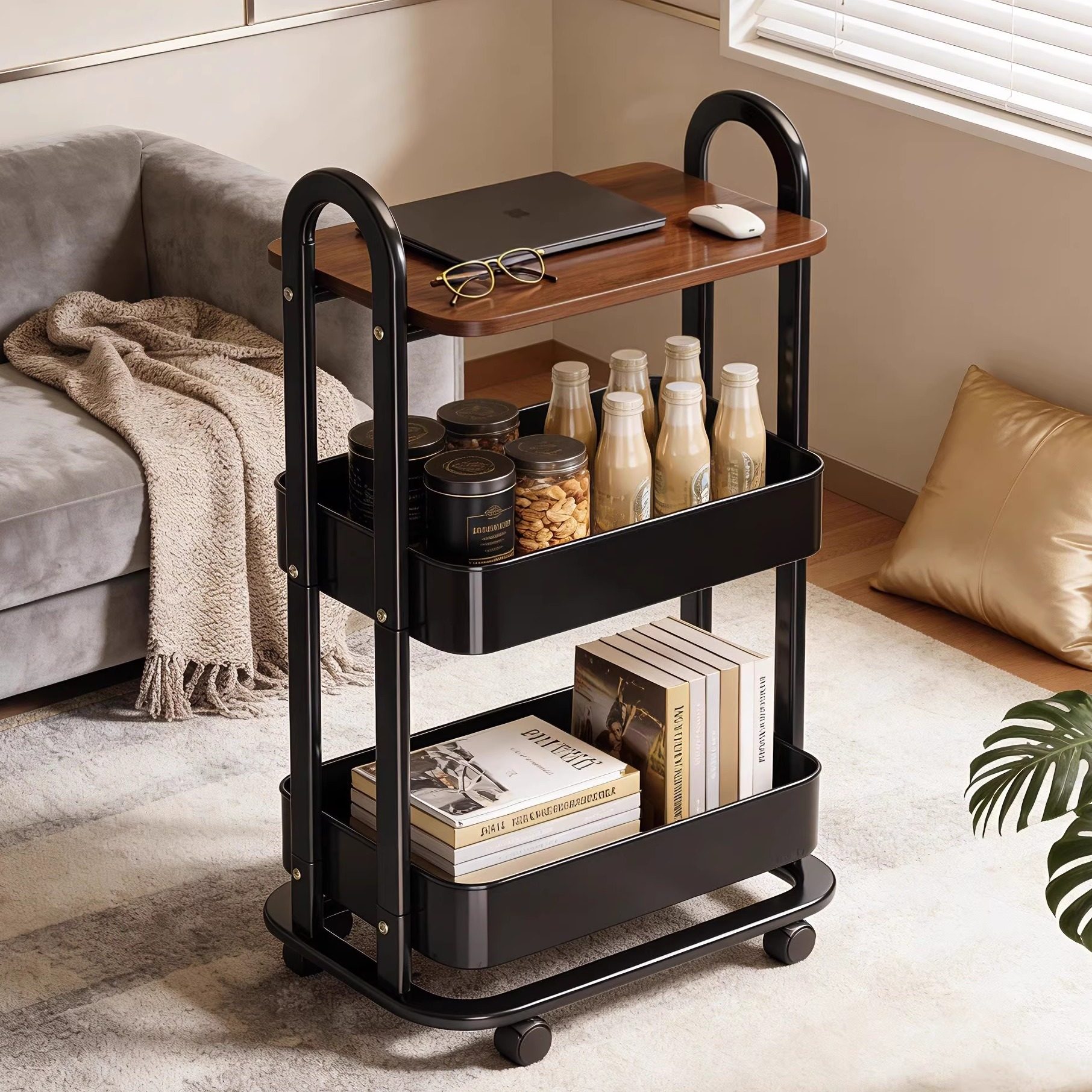 中古风置物架小推车客厅卧室可移动家用茶几边几床头柜零食收纳架,收纳整理,整理架/置物架/收纳架,淘宝优惠券,粉丝福利购,淘宝优惠卷