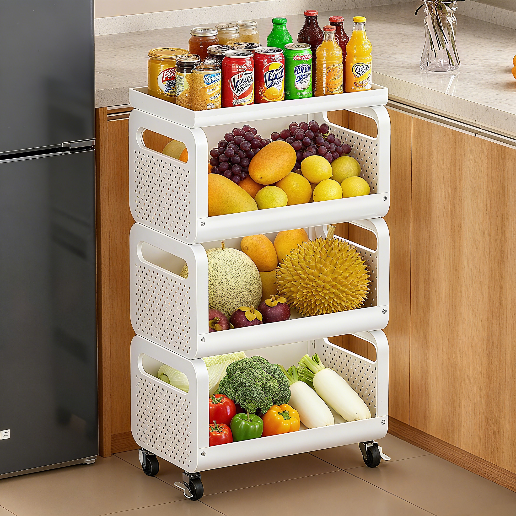 厨房蔬菜置物架多层可移动小推车