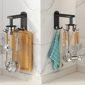 免打孔壁挂式 厨房挂架厨具锅铲勺子收纳层架可旋转挂钩毛巾置物架