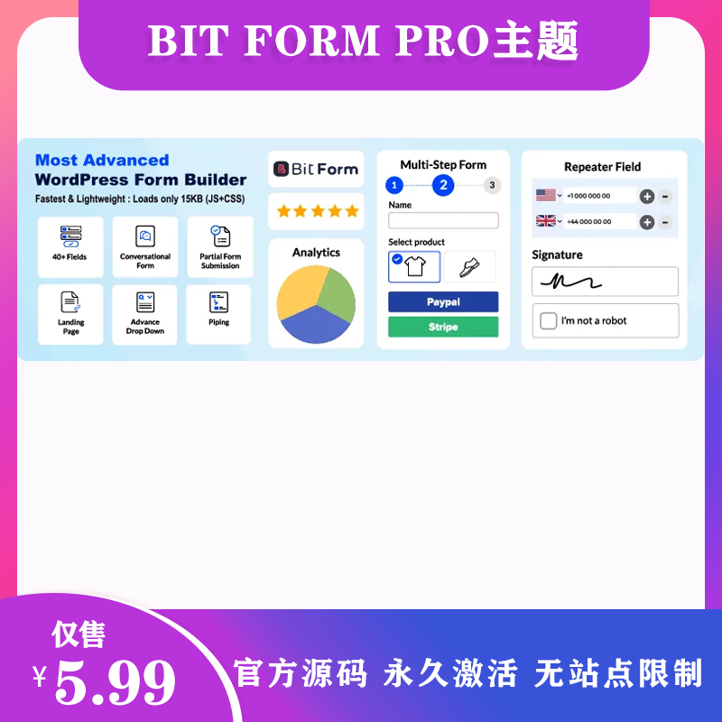 Bit Form Pro汉化中文版高级自定义拖放式表单WordPress插件