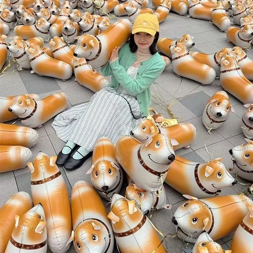 会牵着走路的柯基铝膜气球