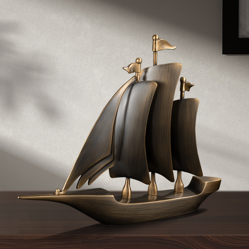黄铜一帆风顺轻奢高档办公室摆件