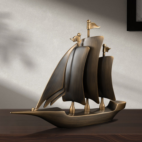 黄铜一帆风顺轻奢高档办公室摆件