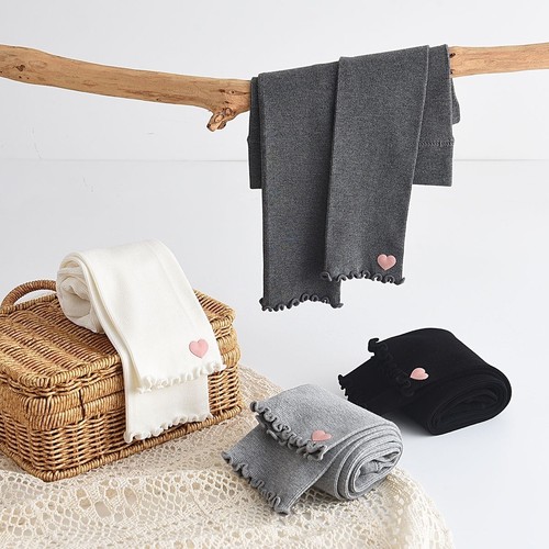 春女童九分裤棉爱心木耳边打底裤