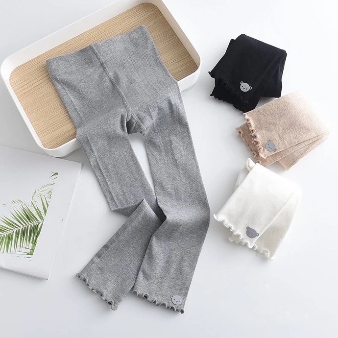 春季儿童打底裤女童细螺纹麻花辫九分裤学生蝴蝶结装饰长裤安心兔