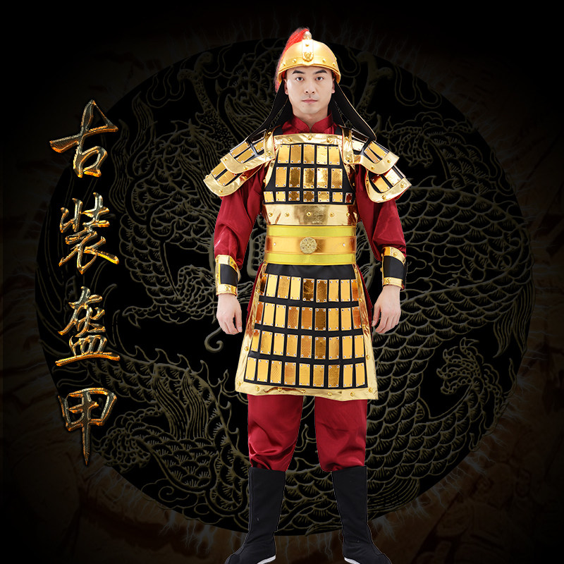 元朝盔甲真人可穿金色全身武将铠甲演出服元代士兵盔甲舞台装定制