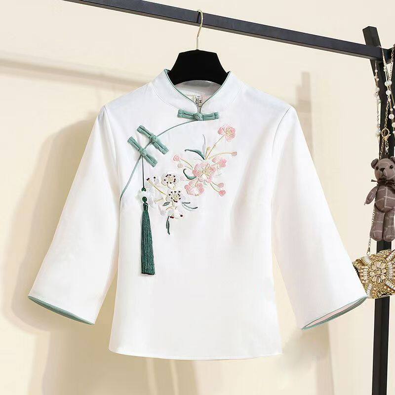 2026夏季国风改良款旗袍上衣中式妈妈日常气质遮肉复古刺绣小衫