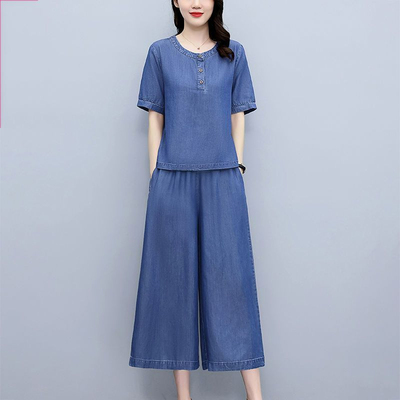 牛仔套装女中年妈妈牛仔七分裤