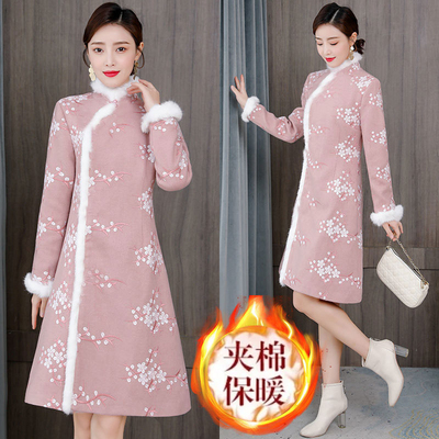 冬季加厚旗袍2024新款连衣裙女