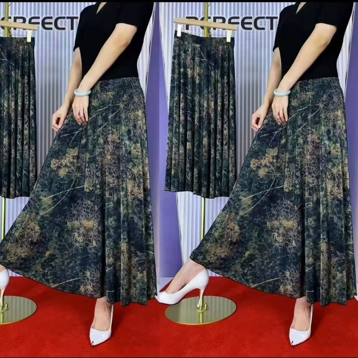 休闲裙子女碎花百褶裙长款垂坠感高腰2026夏季新款松紧腰半身裙女