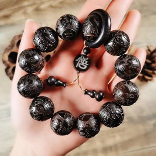 浮雕十二生肖多宝手串黑檀木本命年转运珠档位佛珠手链手把件饰品