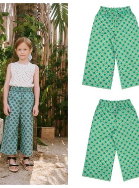 been韩国直邮代购2025夏儿童绿色格子休闲宽松裤子童装100-165