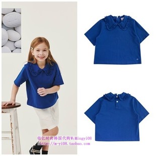 110 T恤童装 165 2024夏儿童蓝色木耳翻领套头休闲短袖 been韩国代购
