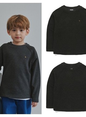 been韩国直邮代购2025秋春儿童炭灰圆领套头长袖T恤童装100-165