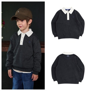 100 休闲T恤童装 120 2024秋春男童炭灰翻领长袖 been韩国直邮代购