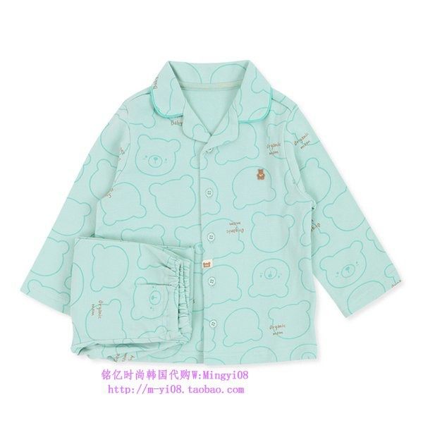 organic mom有机妈妈韩国代购2024秋春儿童小熊家居套装90-110