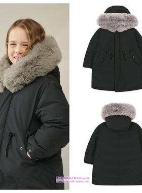 been韩国代购2024冬儿童黑色中长款休闲鸭绒羽绒服童装110-130