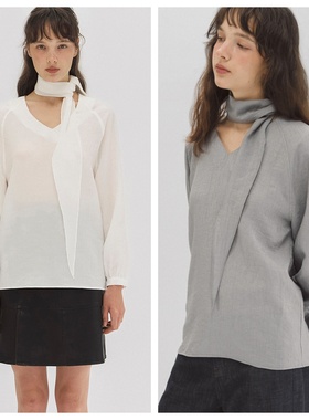 韩国andneeds直邮代购2025春秋女装宽松时尚百搭围巾休闲长袖衬衫