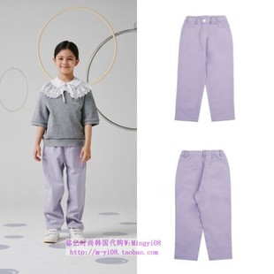 110 been韩国代购 子童装 裤 165 2024春秋儿童中大童紫色休闲长裤