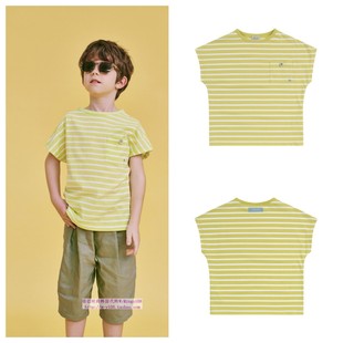100 T恤童装 165 2024夏儿童黄色条纹圆领套头休闲短袖 been韩国代购