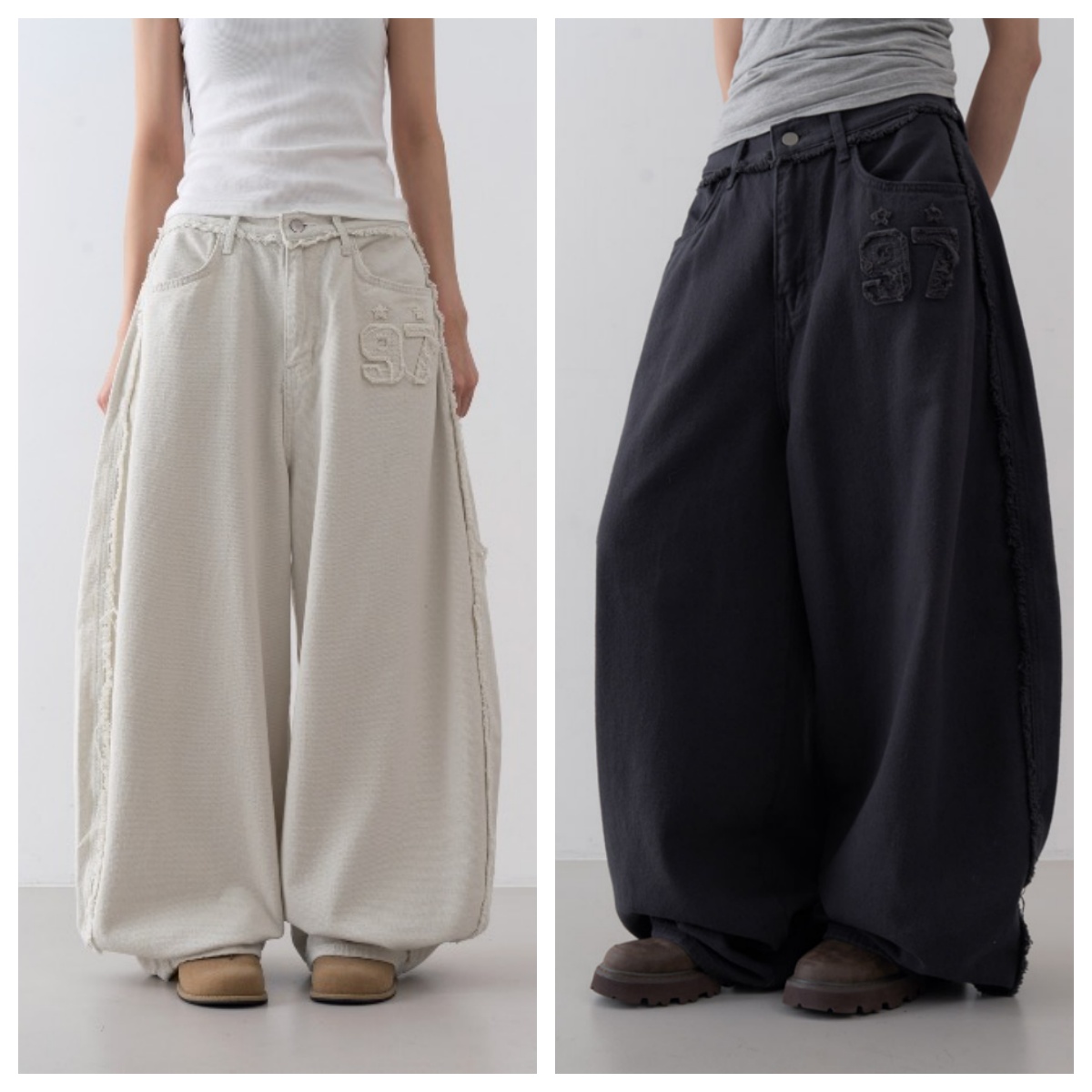 韩国lowear直邮代购2025春秋宽松百搭时尚阔腿裤休闲流苏拖地长裤