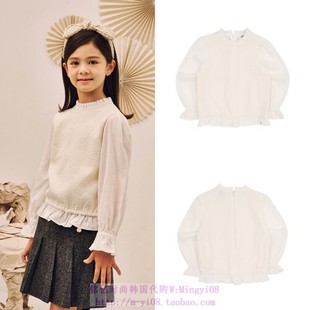 110 T恤童装 165 2024春秋儿童白色木耳领套头休闲长袖 been韩国代购