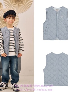 been韩国代购2024春秋儿童蓝色绗线开衫马甲休闲外套童装110-165