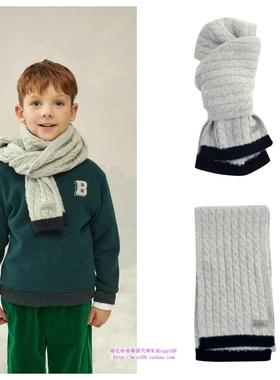 been韩国代购2024秋冬儿童灰色休闲纯色百搭针织长条围脖围巾