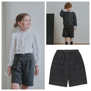 100 童装 165 2025秋春男女儿童炭灰格子五分裤 been韩国直邮代购