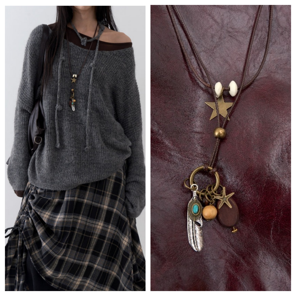 韩国lowear直邮代购2025百搭装饰毛衣链波西米亚羽毛星星时尚项链