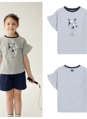 been韩国直邮代购2025春夏儿童灰色时尚套头休闲宽松短袖T恤童装