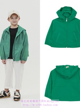 been韩国代购2023春秋男女童绿色连帽休闲薄款外套童装100-165