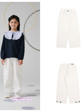 been韩国代购2024春秋儿童中大童休闲白色宽松长裤童装110-165