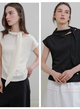 韩国andneeds直邮代购2025春秋女装时尚百搭衬衫系带t短袖上衣