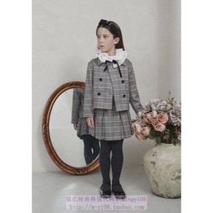 120 外套童装 165 2023秋春儿童米色格子翻领女孩长袖 been韩国代购