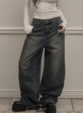 韩国khakipoint直邮代购2025春秋宽松时尚百搭休闲复古水洗牛仔裤