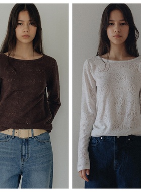 韩国andneeds直邮代购2025春秋女装百搭时尚蕾丝短款休闲长袖T恤