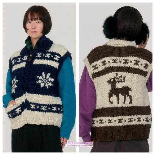 2024秋春麋鹿图案针织开衫马甲