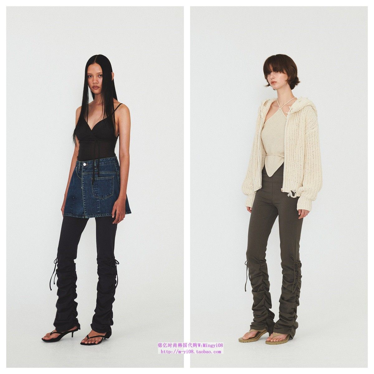 韩国diagonal直邮代购2024秋春休闲显瘦抽绳修身褶皱打底休闲裤