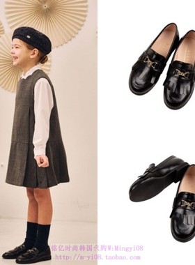 been韩国代购2024春秋儿童黑色圆头休闲平底皮鞋儿童鞋170-230