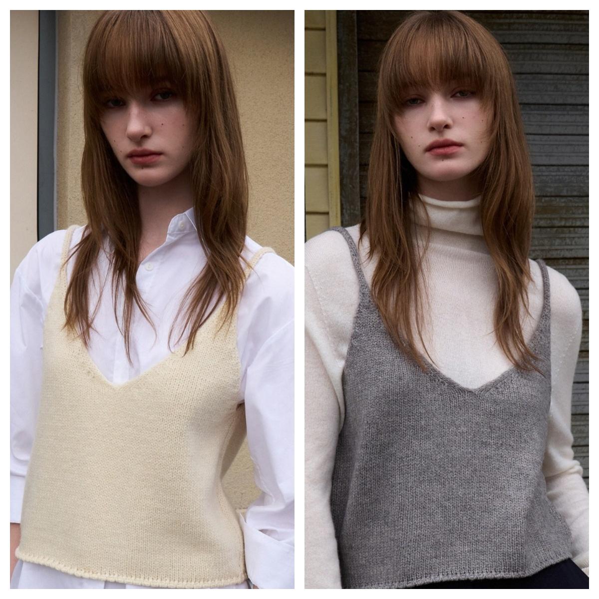 韩国ouie直邮代购2024秋春女装时尚休闲针织V领吊带马甲背心上衣