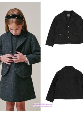 been韩国代购2024秋春儿童灰色羊毛洋气西装纯色外套童装100-165