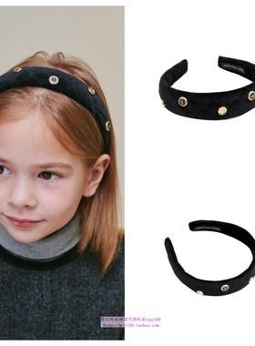 been韩国代购2024秋冬儿童黑色钉珠高级时尚发饰公主纯色发箍头饰