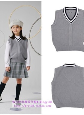 been韩国代购2024春秋儿童毛灰色针织V领马甲背心外套童装110-165