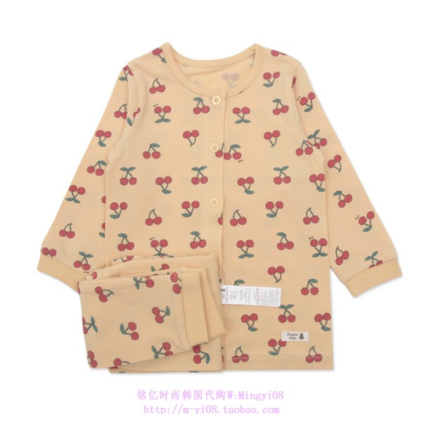 organic mom有机妈妈韩国代购2023秋春儿童樱桃内衣家居装75-110